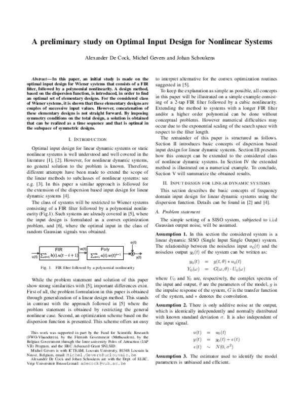 (PDF) A preliminary study on optimal input design for nonlinear systems