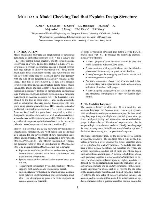 (PDF) JMOCHA: a model checking tool that exploits design structure