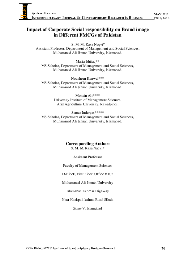 (PDF) Impact of Corporate Social responsibility on Brand image in ...