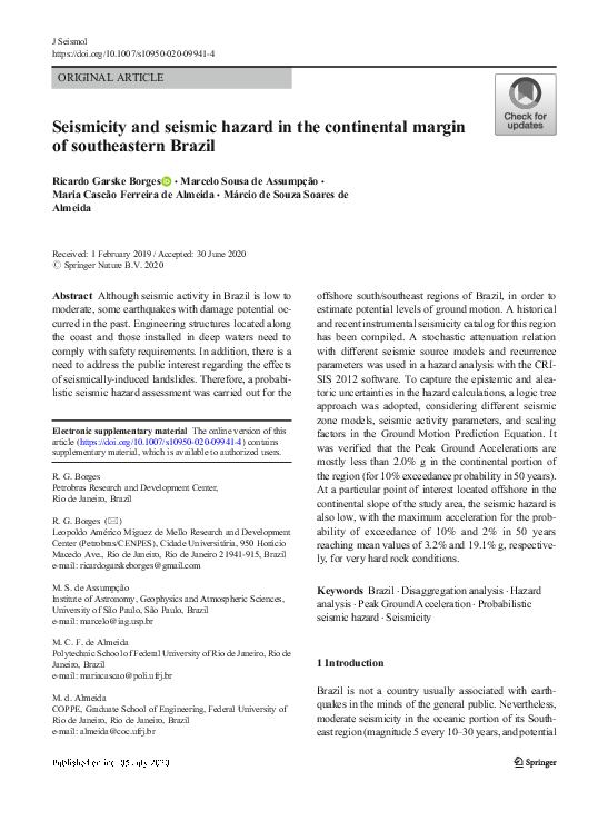 (PDF) Seismic Hazard Assessment in Southeastern Brazil