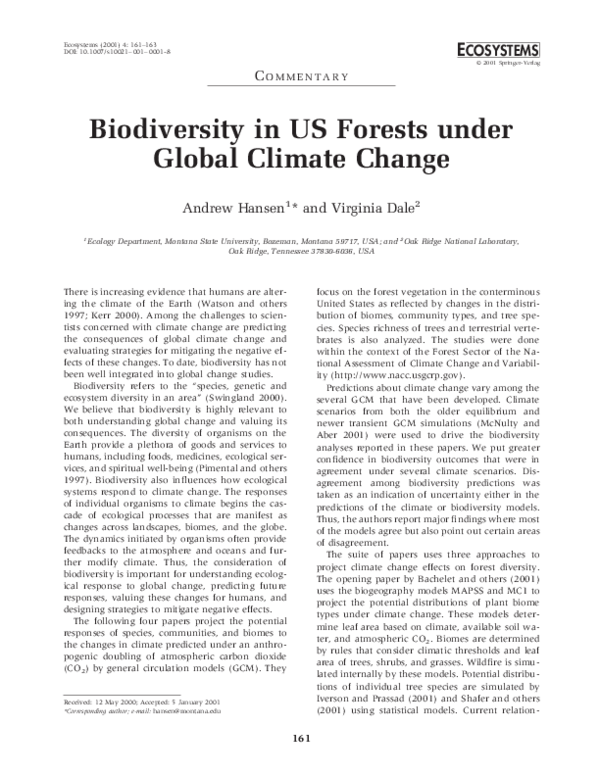 (PDF) Biodiversity in US Forests under Global Climate Change