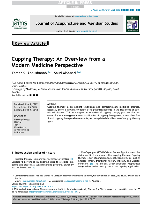 (PDF) Cupping Therapy: An Overview from a Modern Medicine Perspective