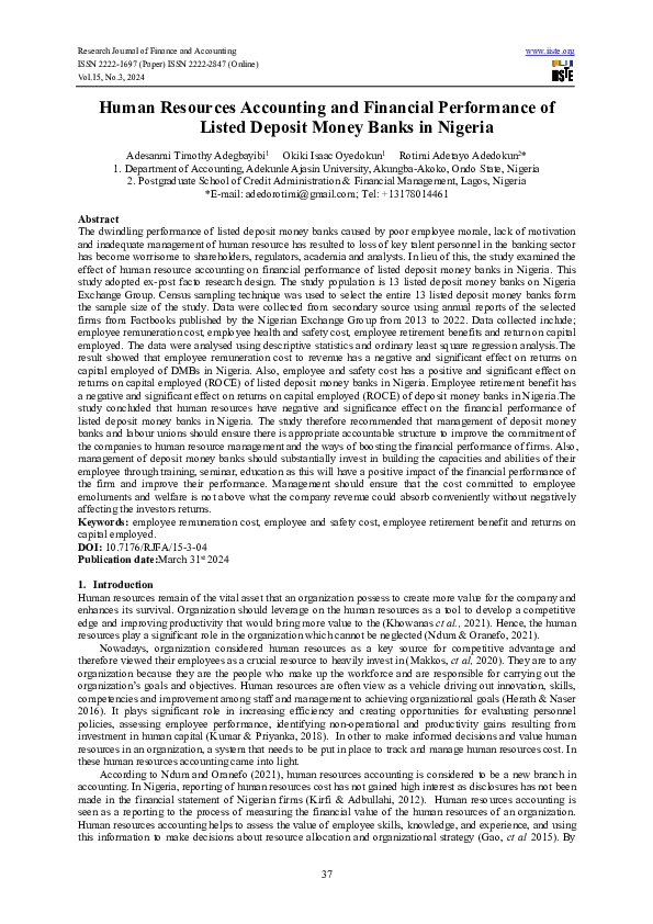 (PDF) Human Resources Accounting and Financial Performance of Listed ...