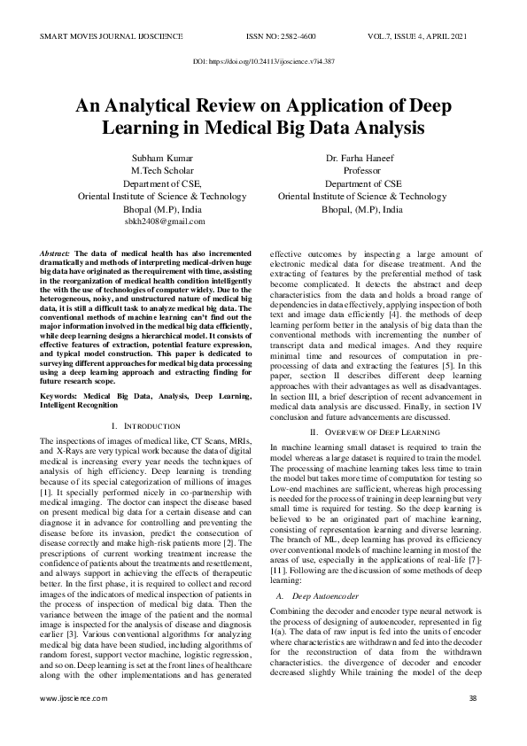 (PDF) An Analytical Review on Application of Deep Learning in Medical ...
