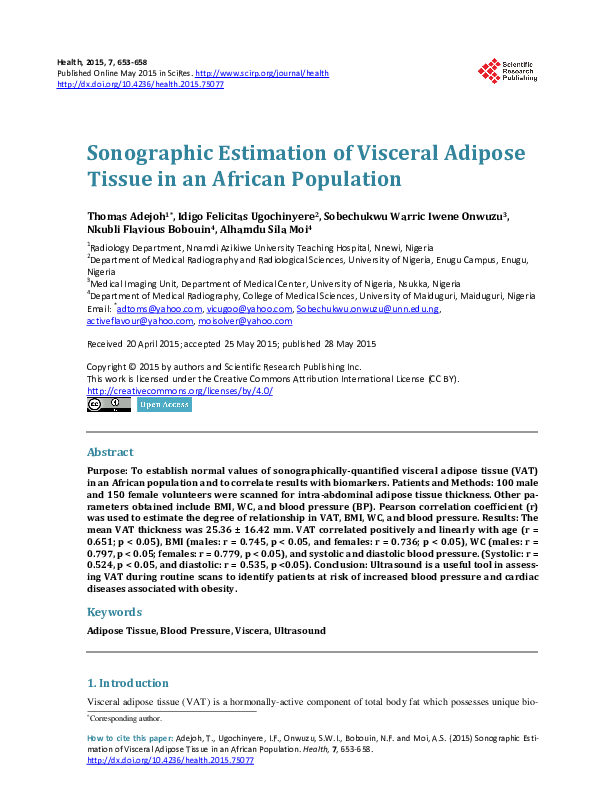 (PDF) Sonographic Estimation of Visceral Adipose Tissue in an African ...