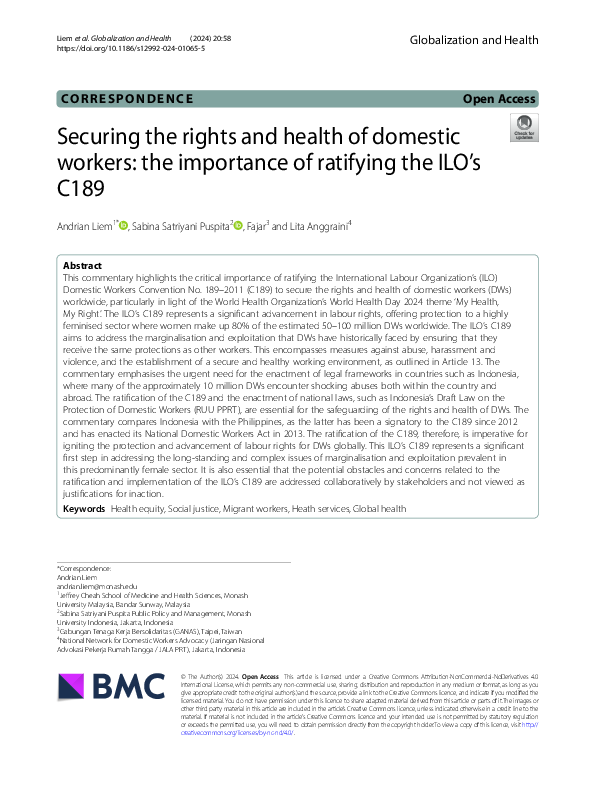 (PDF) Securing the rights and health of domestic workers: The ...