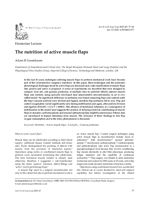 (PDF) The nutrition of active muscle flaps