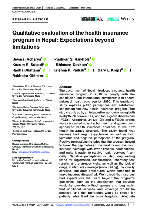 (PDF) Qualitative evaluation of the health insurance program in Nepal ...