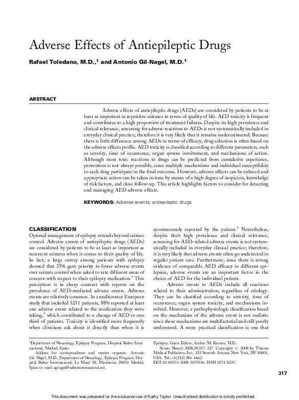 (PDF) Adverse Effects of Antiepileptic Drugs