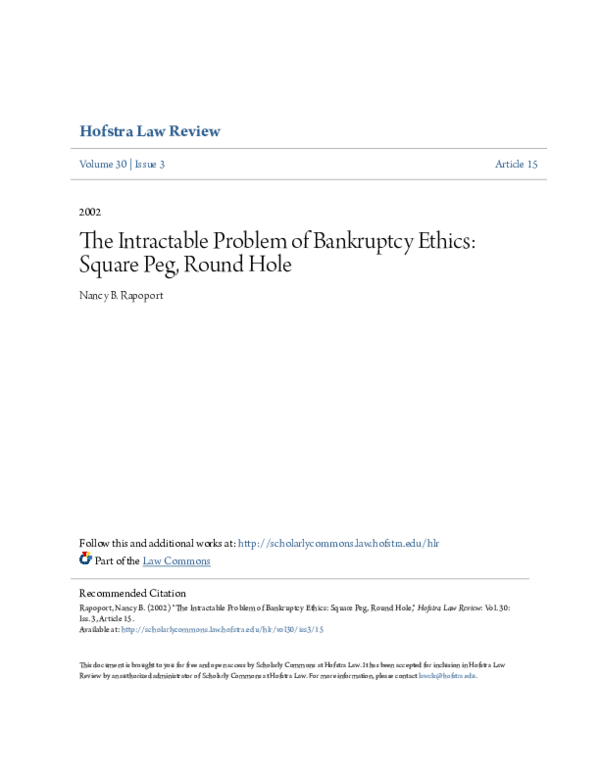 (PDF) The Intractable Problem of Bankruptcy Ethics: Square Peg, Round Hole
