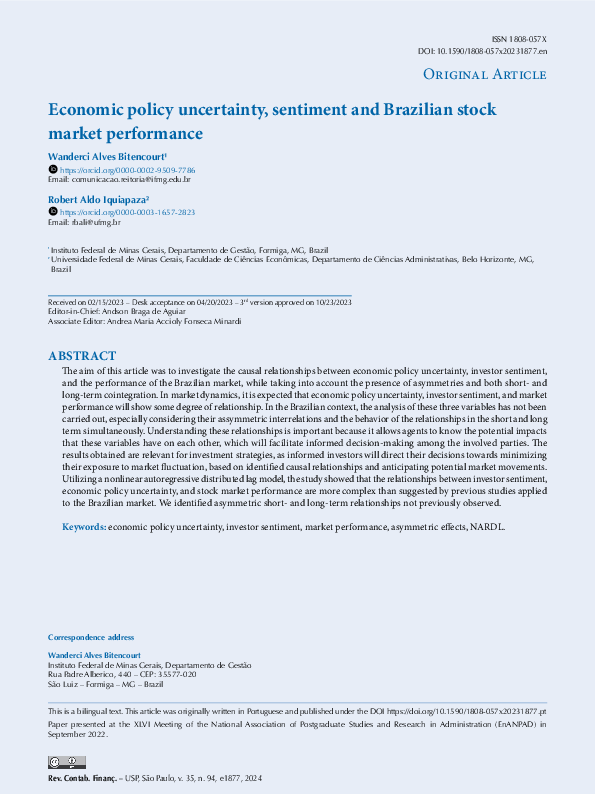 (PDF) Economic policy uncertainty, sentiment and Brazilian stock market ...