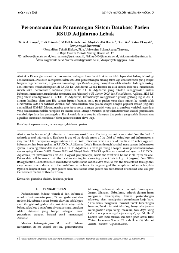 (PDF) Perencanaan dan Perancangan Sistem Database Pasien RSUD Adjidarmo ...