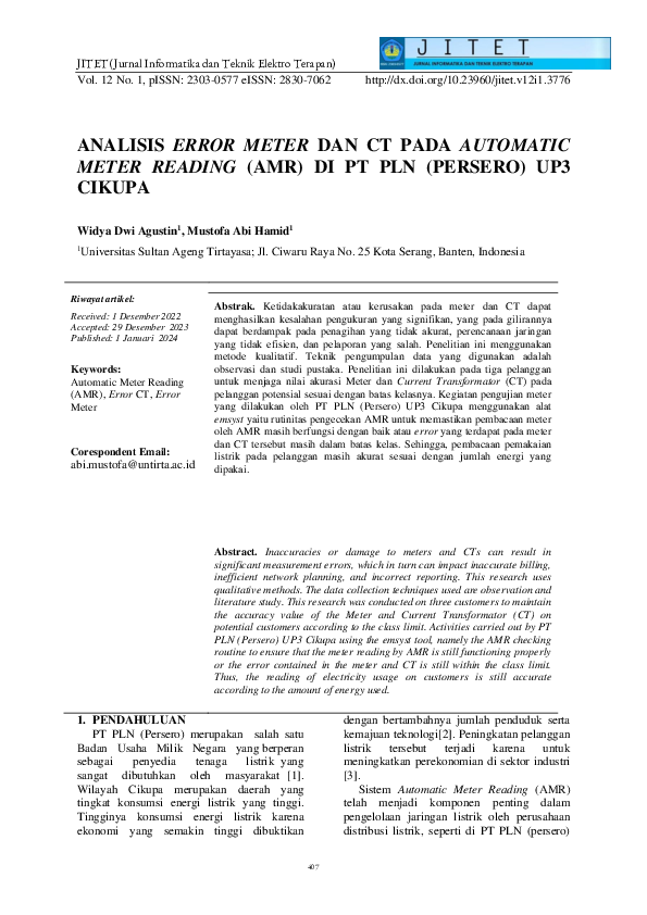 (PDF) Analisis Error Meter Dan CT Pada Automatic Meter Reading (Amr) DI ...