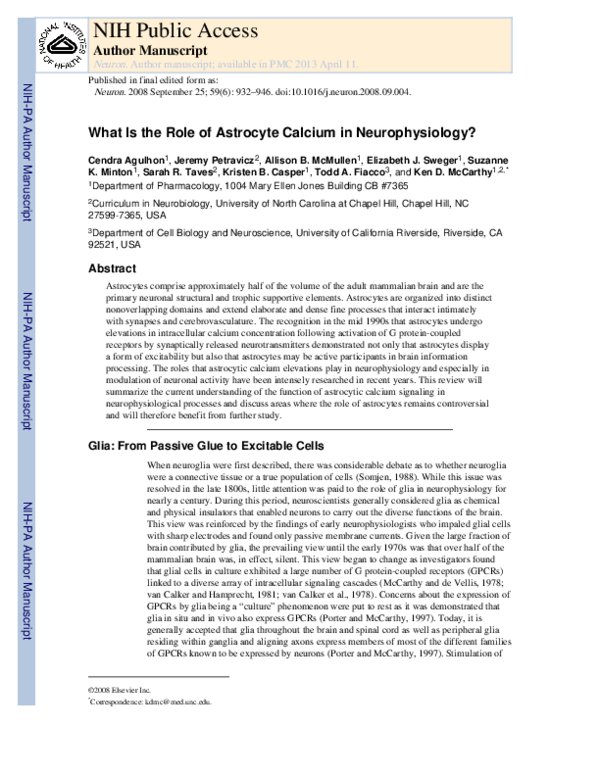 (PDF) What Is the Role of Astrocyte Calcium in Neurophysiology?