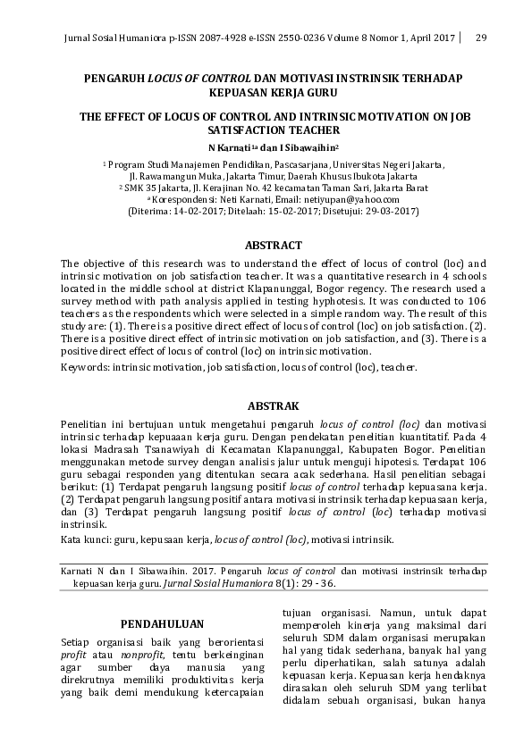 (PDF) Pengaruh Locus of Control Dan Motivasi Instrinsik Terhadap ...