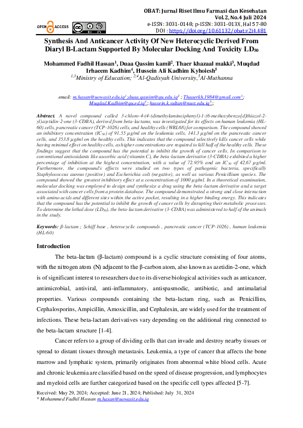 (PDF) Synthesis And Anticancer Activity Of New Heterocyclic Derived ...