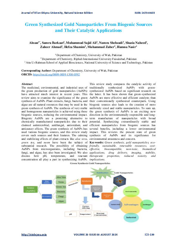 (PDF) Green Synthesized Gold Nanoparticles From Biogenic Sources and ...