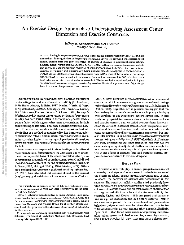 (PDF) An exercise design approach to understanding assessment center ...