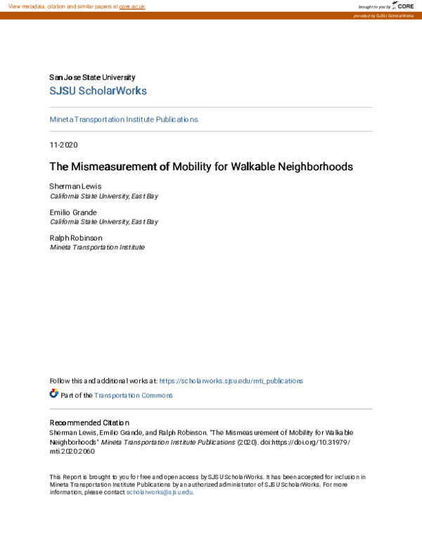 (PDF) The Mismeasurement of Mobility for Walkable Neighborhoods