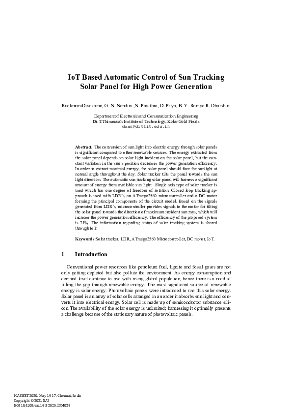 (PDF) IoT Based Automatic Control of Sun Tracking Solar Panel for High ...