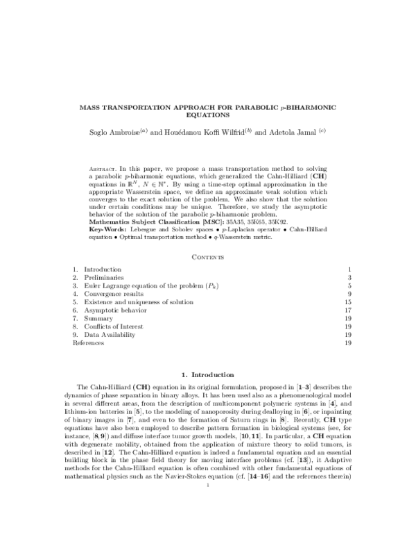 (PDF) MASS TRANSPORTATION APPROACH FOR PARABOLIC p-BIHARMONIC EQUATIONS