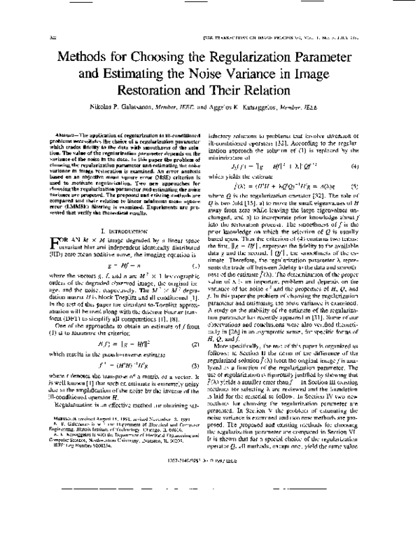 (PDF) Methods for choosing the regularization parameter and estimating ...