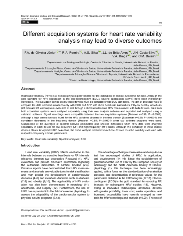 (PDF) Different acquisition systems for heart rate variability analysis ...
