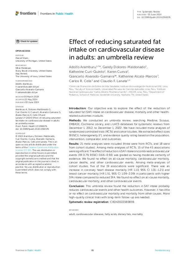 (PDF) Effect of reducing saturated fat intake on cardiovascular disease ...