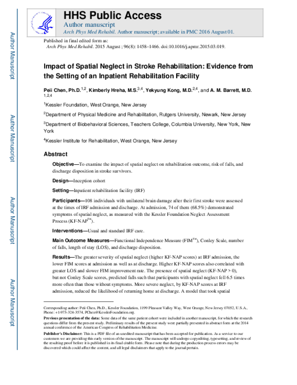 (PDF) Impact of Spatial Neglect in Stroke Rehabilitation: Evidence from ...