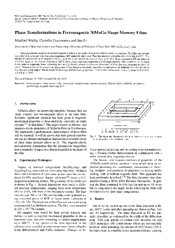 (PDF) Phase Transformations in Ferromagnetic NiMnGa Shape Memory Films