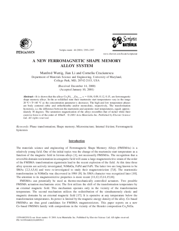 (PDF) A new ferromagnetic shape memory alloy system