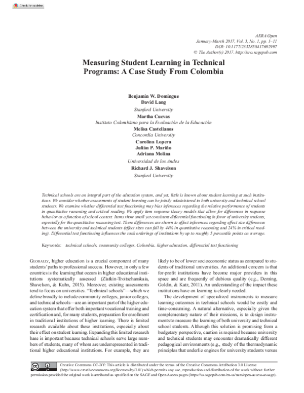 (PDF) Measuring Student Learning in Technical Programs