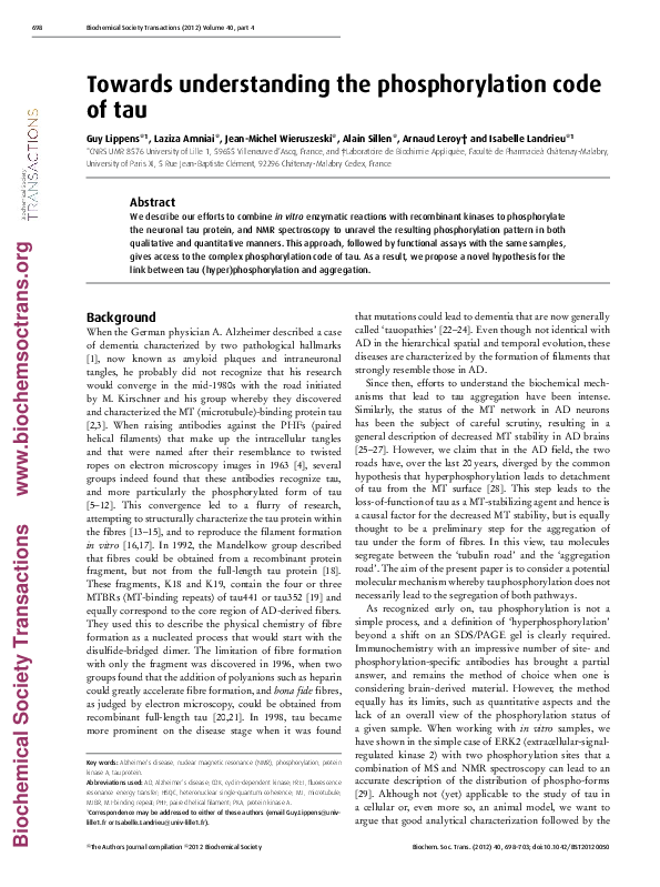(PDF) Towards understanding the phosphorylation code of tau