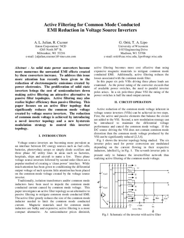 (PDF) Active filtering for common mode conducted EMI reduction in ...