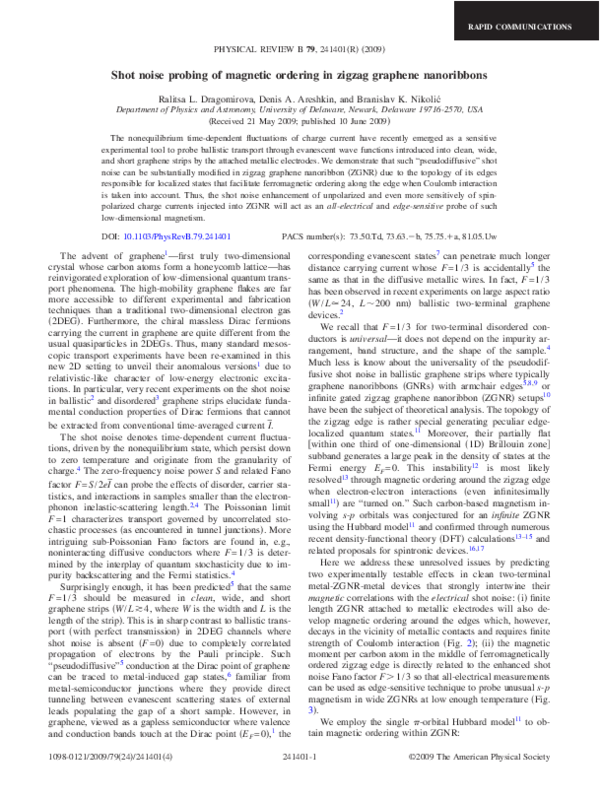 (PDF) Shot noise probing of magnetic ordering in zigzag graphene ...