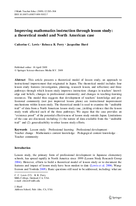 (PDF) Improving mathematics instruction through lesson study: a ...