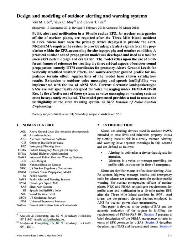 (PDF) Design and modeling of outdoor alerting and warning systems