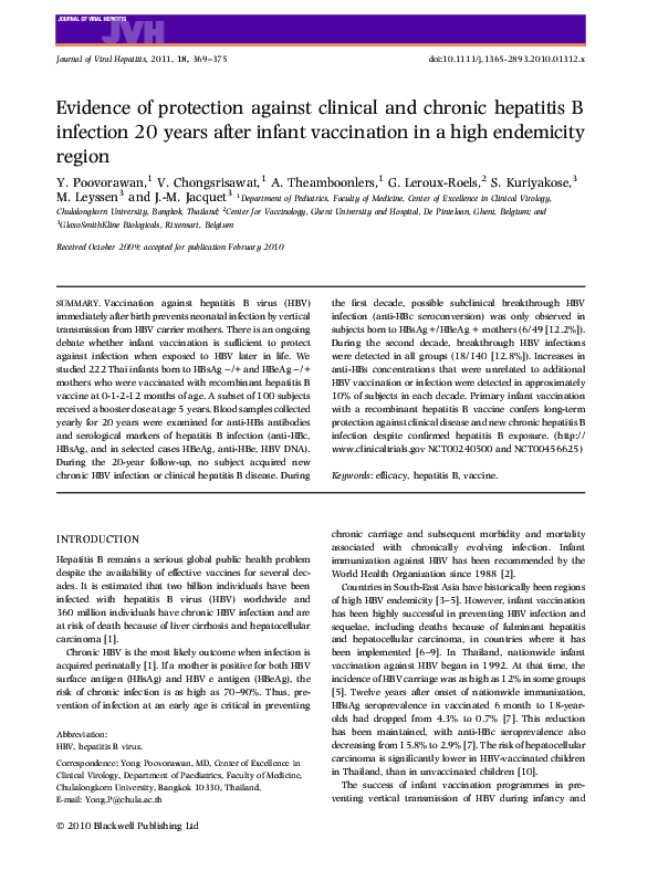 (PDF) Evidence of protection against clinical and chronic hepatitis B ...