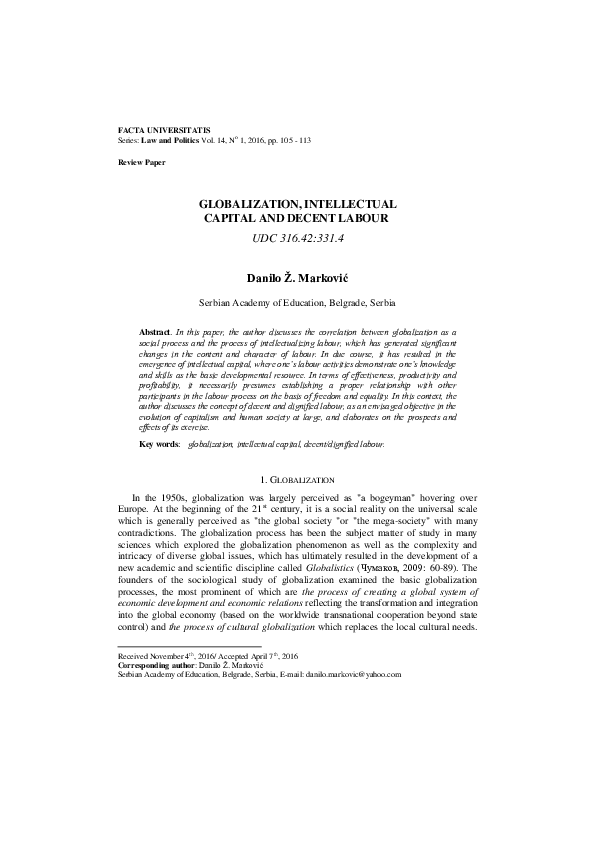 (PDF) Globalization, Intellectual Capital and Decent Labour