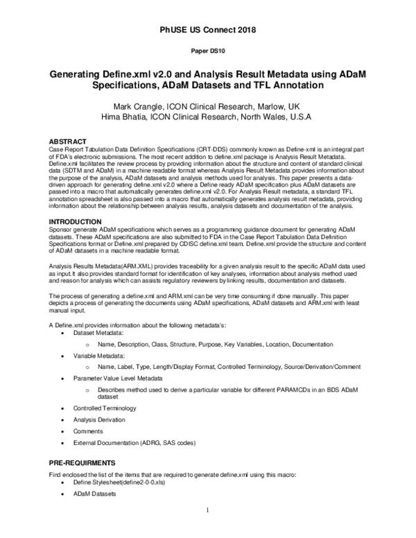 (PDF) Generating Define.xml v2.0 and Analysis Result Metadata using ...