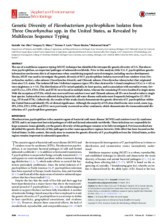 (PDF) Genetic diversity of Flavobacterium psychrophilum recovered from ...
