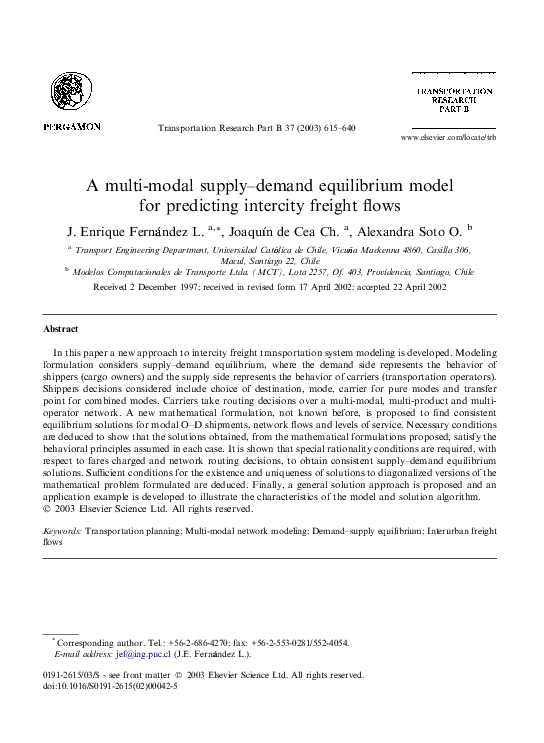 (PDF) A multi-modal supply–demand equilibrium model for predicting ...