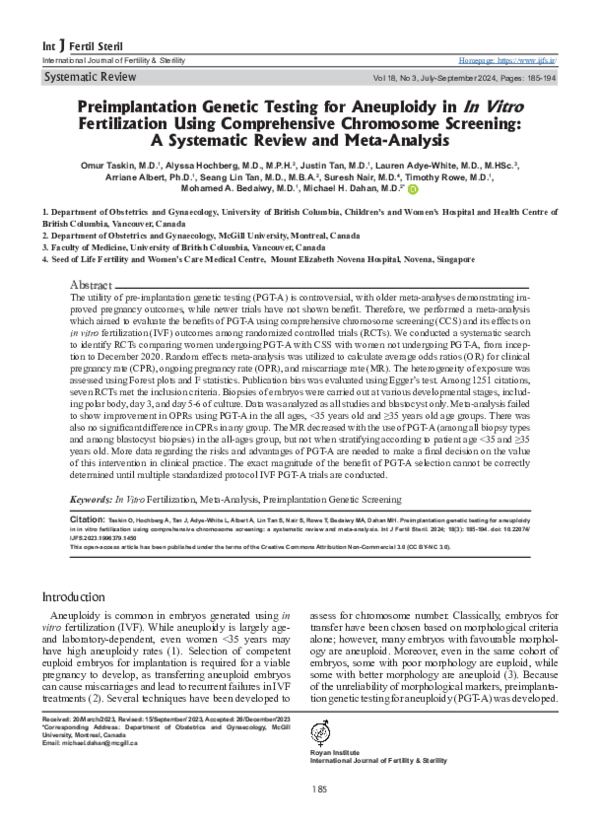 (PDF) Preimplantation Genetic Testing for Aneuploidy in In Vitro ...