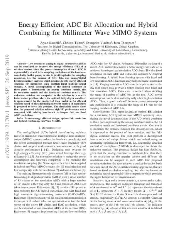 (PDF) Energy Efficient ADC Bit Allocation and Hybrid Combining for ...