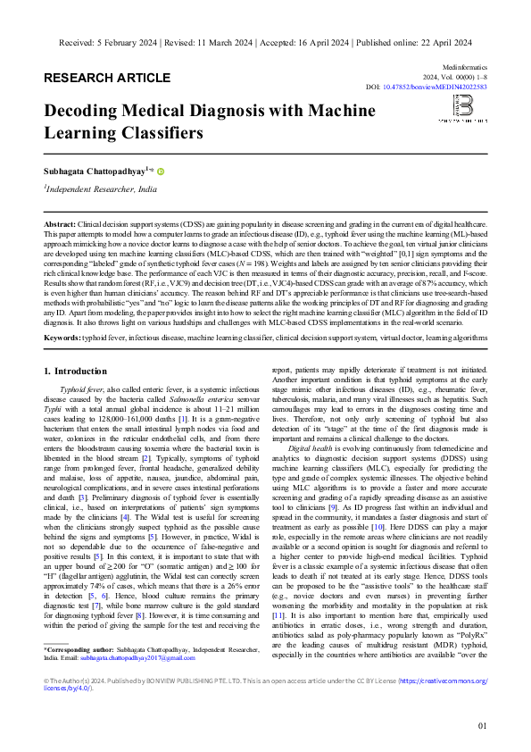 (PDF) Decoding Medical Diagnosis with Machine Learning Classifiers