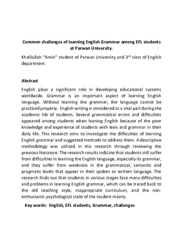 (PDF) Common challenges of learning English Grammar among EFL students ...