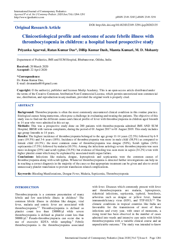 (PDF) Clinicoetiological profile and outcome of acute febrile illness ...