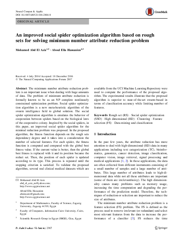 (PDF) An improved social spider optimization algorithm based on rough ...