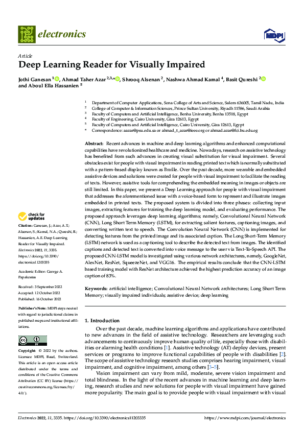 (PDF) Deep Learning Reader for Visually Impaired