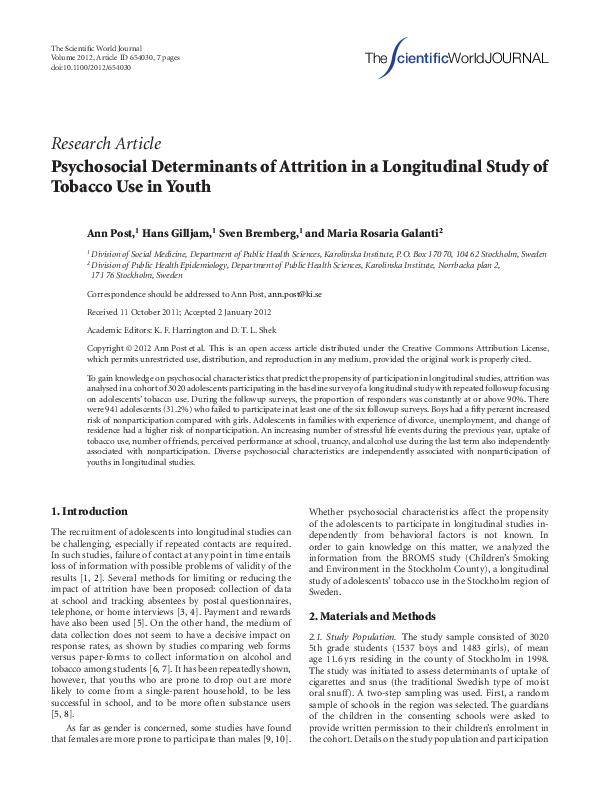 (PDF) Psychosocial Determinants of Attrition in a Longitudinal Study of ...